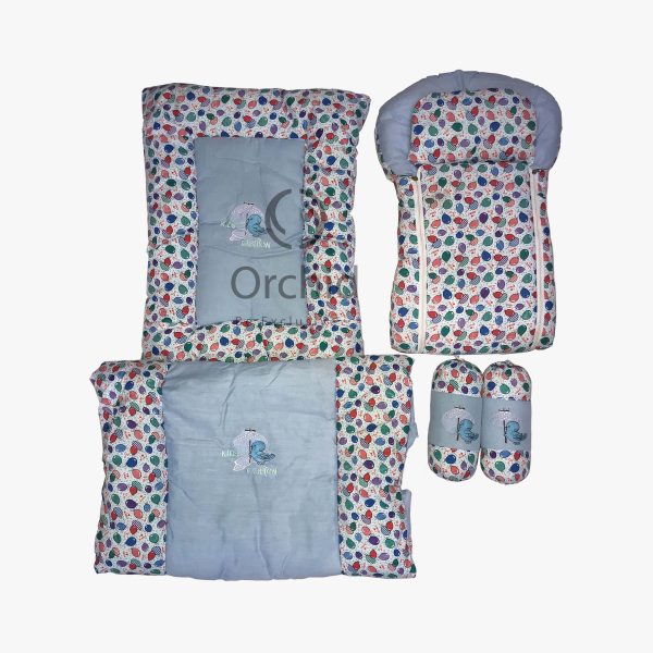 Baby 7Pc Bed Set Cotton Embroidery Blue Inner