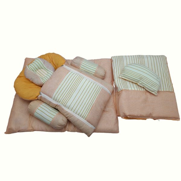 Baby 7Pc Bed Set Cotton Peach & White Printed