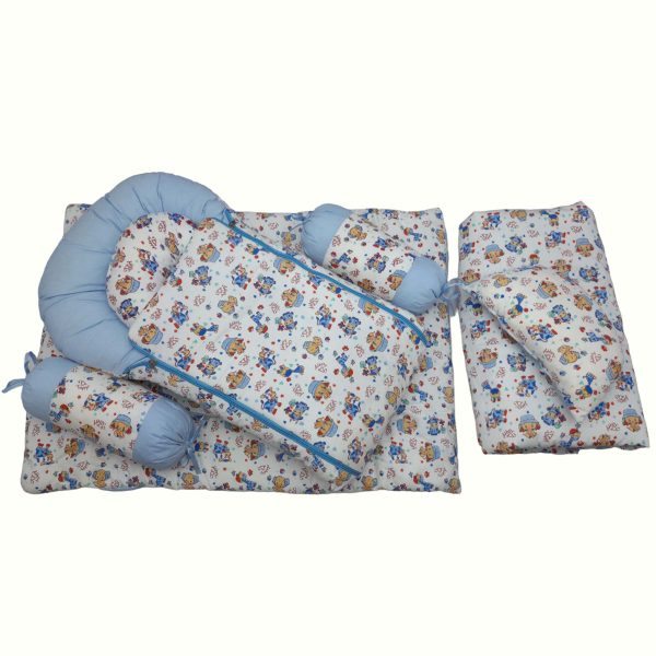 Baby 7Pc Bed Set Cotton White & Blue Printed