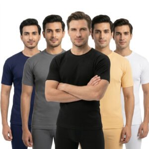 Round Neck Half Sleeve Inner Shirt Cotton in White Black Skin Navy Blue and Grey