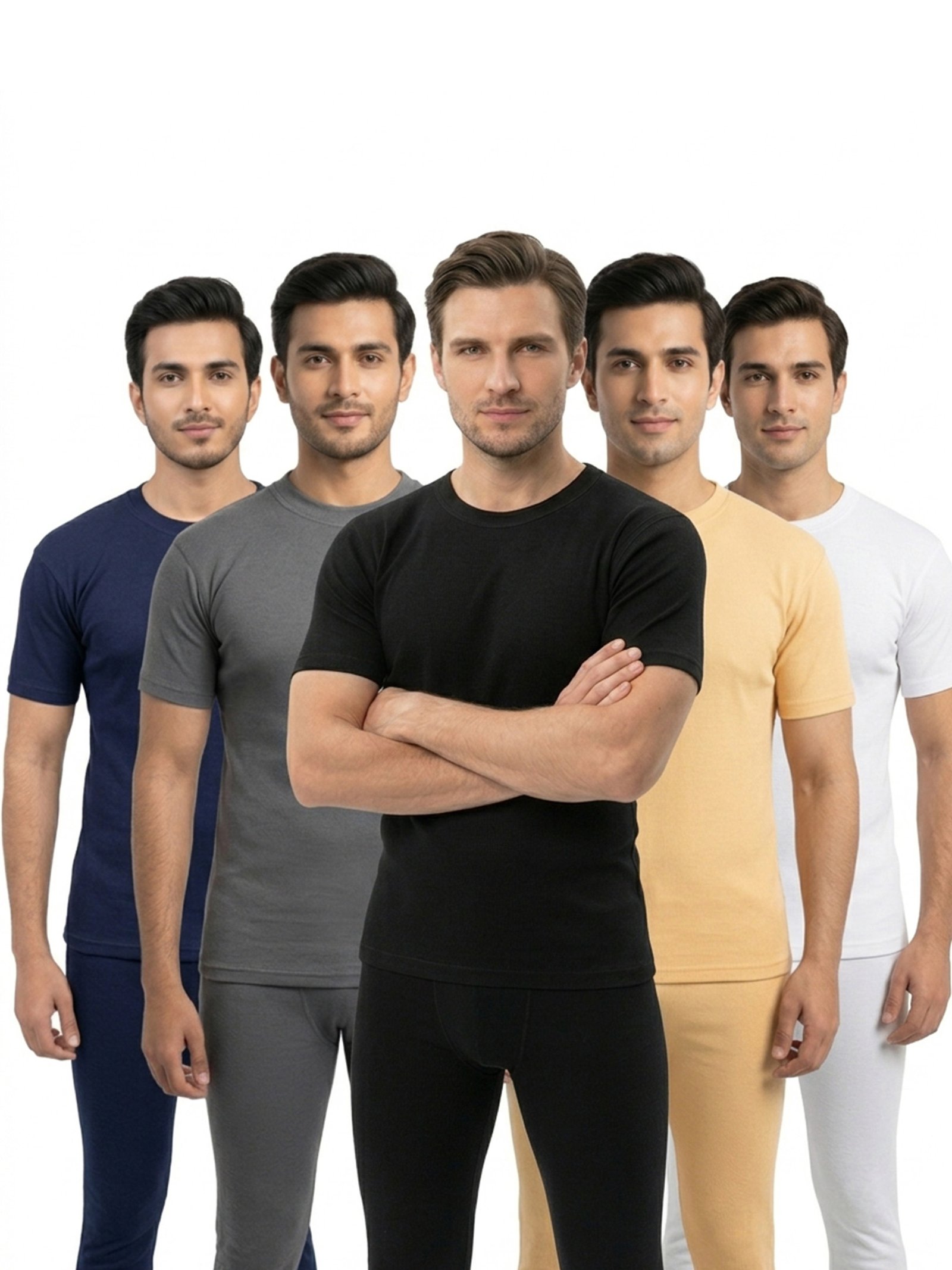 Round-Neck-Half-Sleeve-Inner-Shirt-Cotton-5-Colors-Main-View Round Neck Half Sleeve Inner Shirt Cotton in White Black Skin Navy Blue and Grey