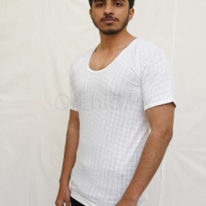 Men Half Sleeve Check Vest White