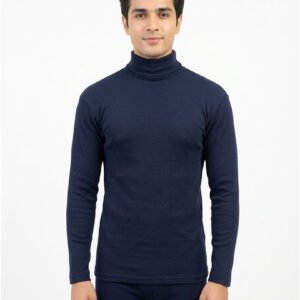 Men navy blue high neck thermal innerwear top