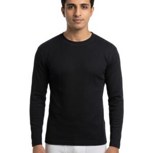 Men Round Neck Full Sleeve Black thermal shirt front view