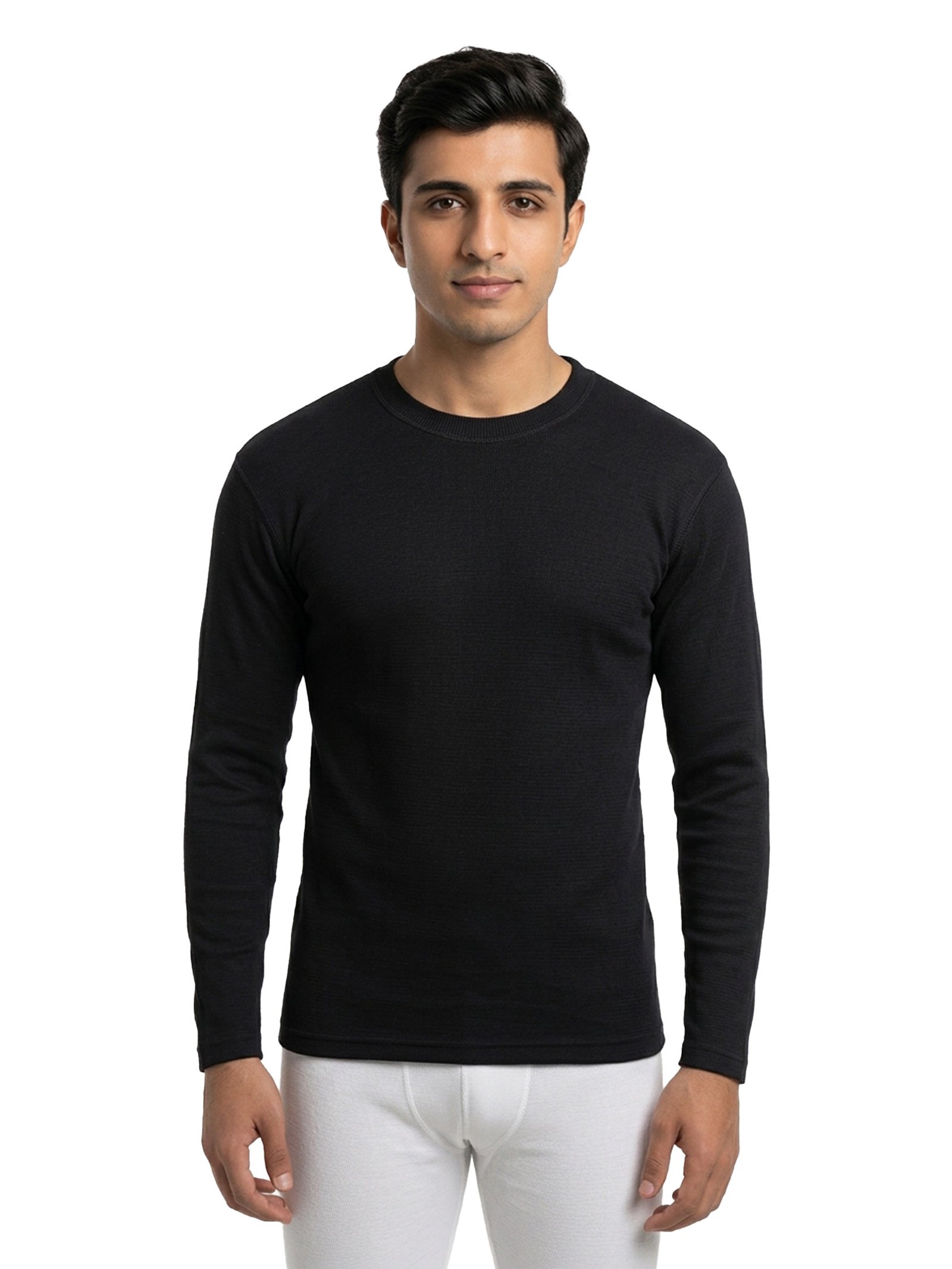 men round neck full sleeve black Men Round Neck Full Sleeve Black thermal shirt front view