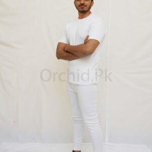 Men Round Neck Half Sleeve & Tights White