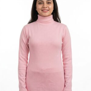 Women High Neck Cotton Baby Pink Front View – Orchid.pk