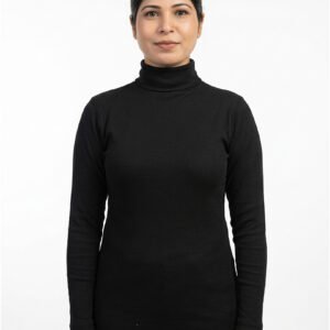 Women High Neck Cotton Black Front View – Orchid.pk