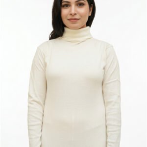 Women High Neck Cotton Off White Front View – Orchid.pk