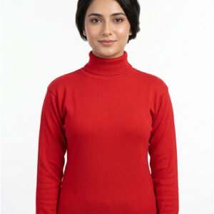 Women High Neck Cotton Red Front View – Orchid.pk