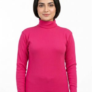 Women High Neck Cotton Shocking Pink Front View – Orchid.pk
