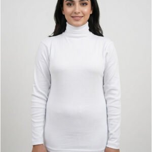 Women High Neck Cotton White Front View – Orchid.pk