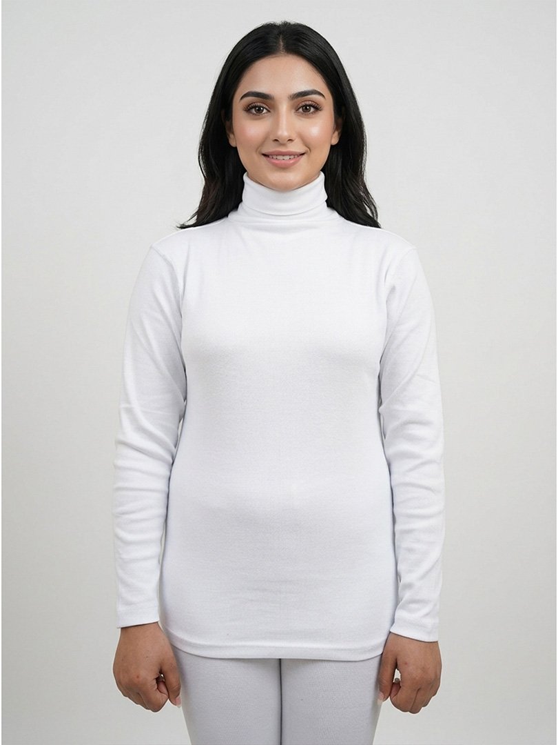 women high neck cotton white Women High Neck Cotton White Front View – Orchid.pk