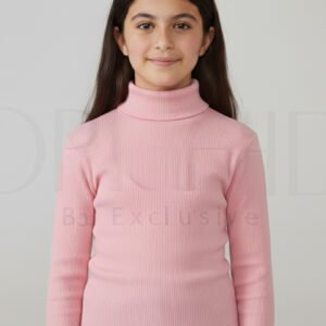 “Girls High Neck Cotton 2x1 Knitted Winter Top – Soft Stretchable Warm Wear | orchid.pk”