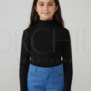 “Girls High Neck Cotton 2x1 Knitted Winter Top – Soft Stretchable Warm Wear | orchid.pk”