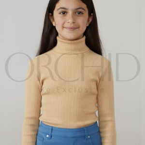 “Girls High Neck Cotton 2x1 Knitted Winter Top – Soft Stretchable Warm Wear | orchid.pk”