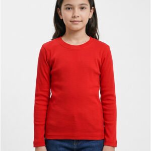 Girls’ Winter Cotton Round Neck Full Sleeve Shirt in Red – Soft, Comfortable & Skin-Friendly | Orchid.pk