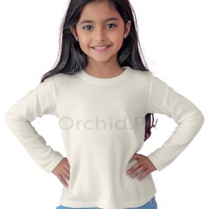 Girls Summer Round Neck Full Sleeve Off-White