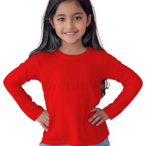 Girls Summer Round Neck Full Sleeve Red