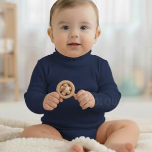 Infant high neck cotton shirt in navy blue, soft breathable fabric by Orchid.pk