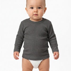 Warm grey cotton round neck thermal shirt for infants