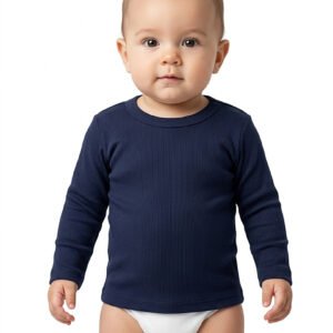 Soft navy blue cotton innerwear top for infants