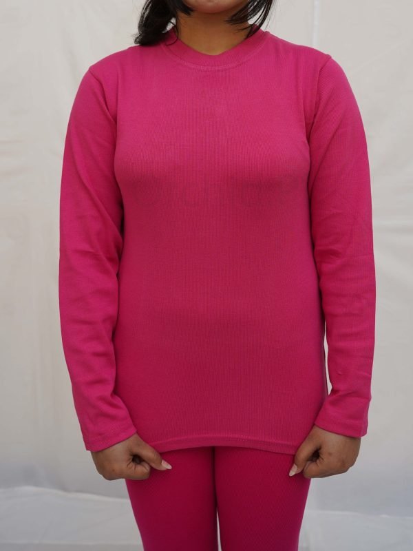 Women Round Neck Cotton Shocking Pink