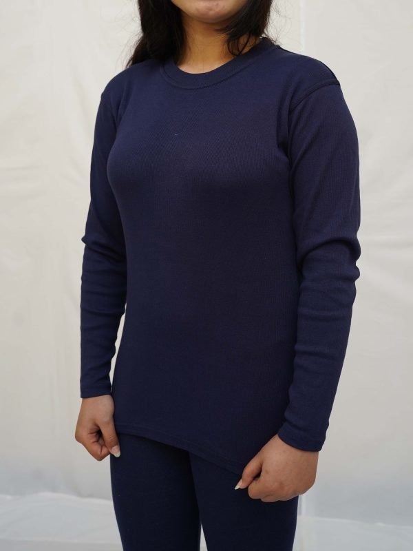 Women Round Neck Cotton Navy Blue - Image 3