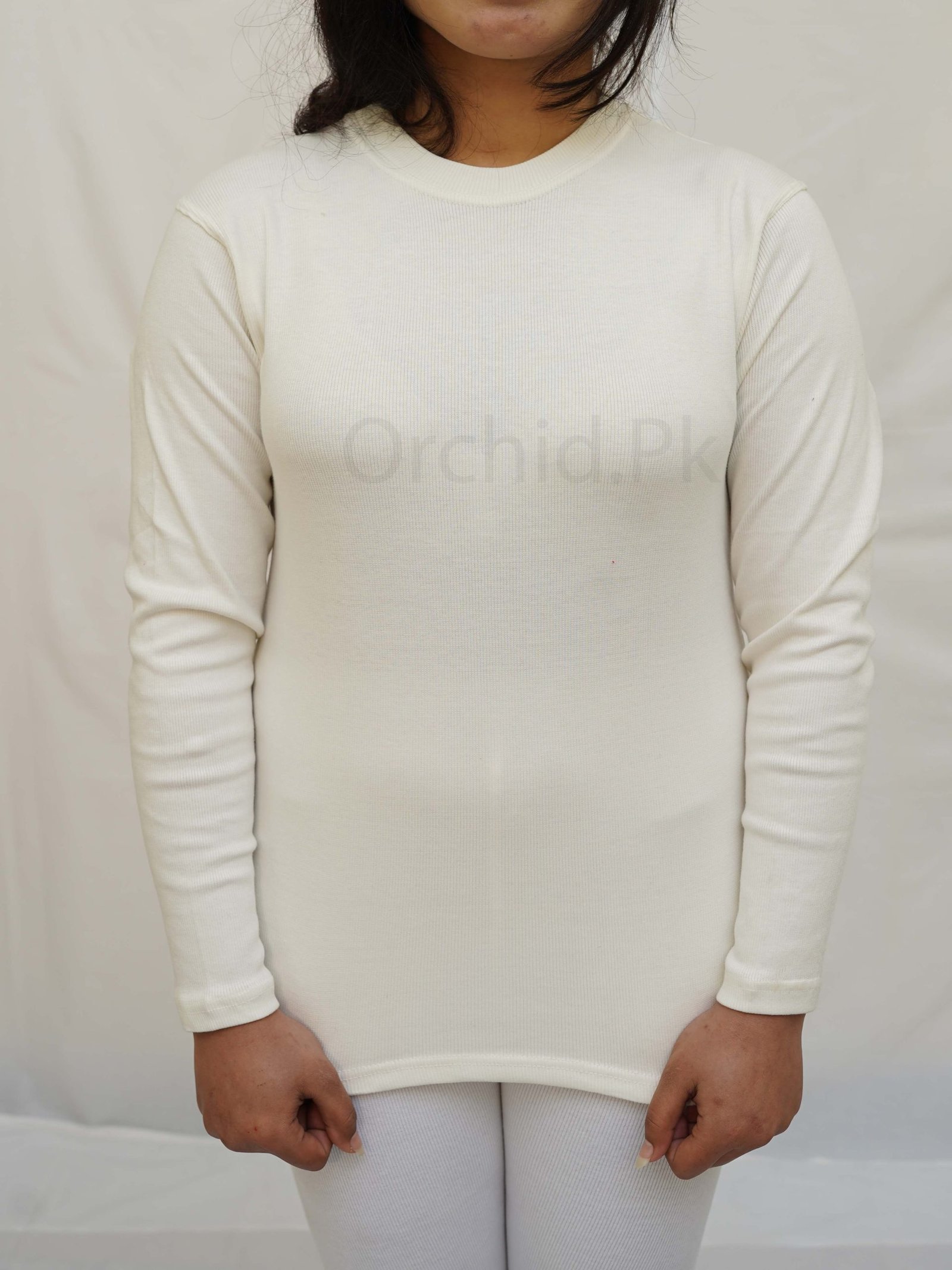 Women Round Neck Cotton Off White