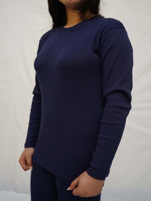Women Round Neck Cotton Navy Blue - Image 4