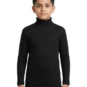 Boys Winter High Neck Black Cotton Full Sleeve Shirt | ORCHID.PK