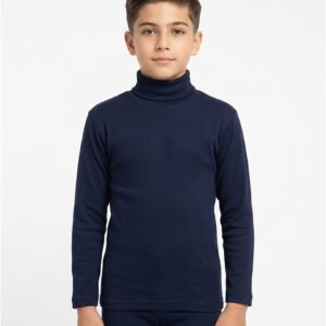 Boys Winter High Neck Navy Blue Cotton Full Sleeve Shirt | ORCHID.PK