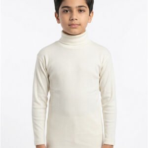 Boys Winter High Neck Off White Cotton Full Sleeve Shirt | ORCHID.PK
