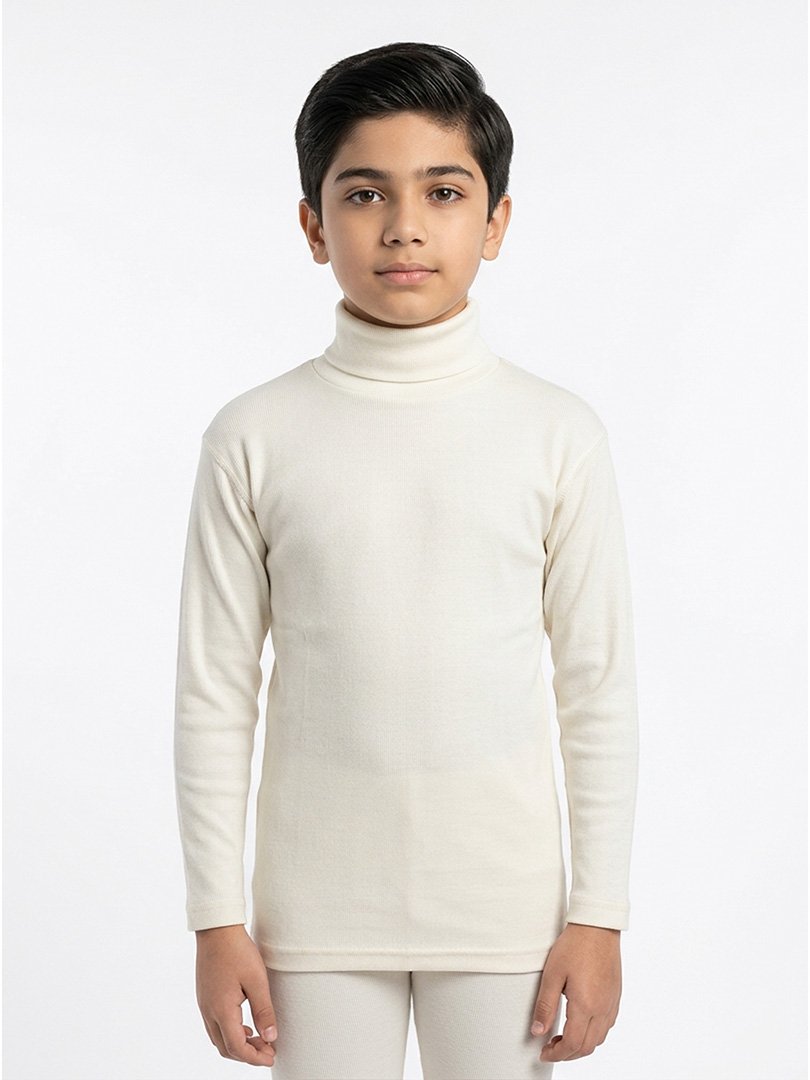 Boys Winter High Neck Off White Boys Winter High Neck Off White Cotton Full Sleeve Shirt | ORCHID.PK