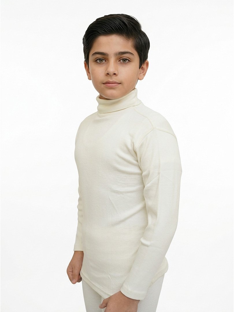 Boys Winter High Neck Off White Boys Winter High Neck Off White Cotton Full Sleeve Shirt | ORCHID.PK