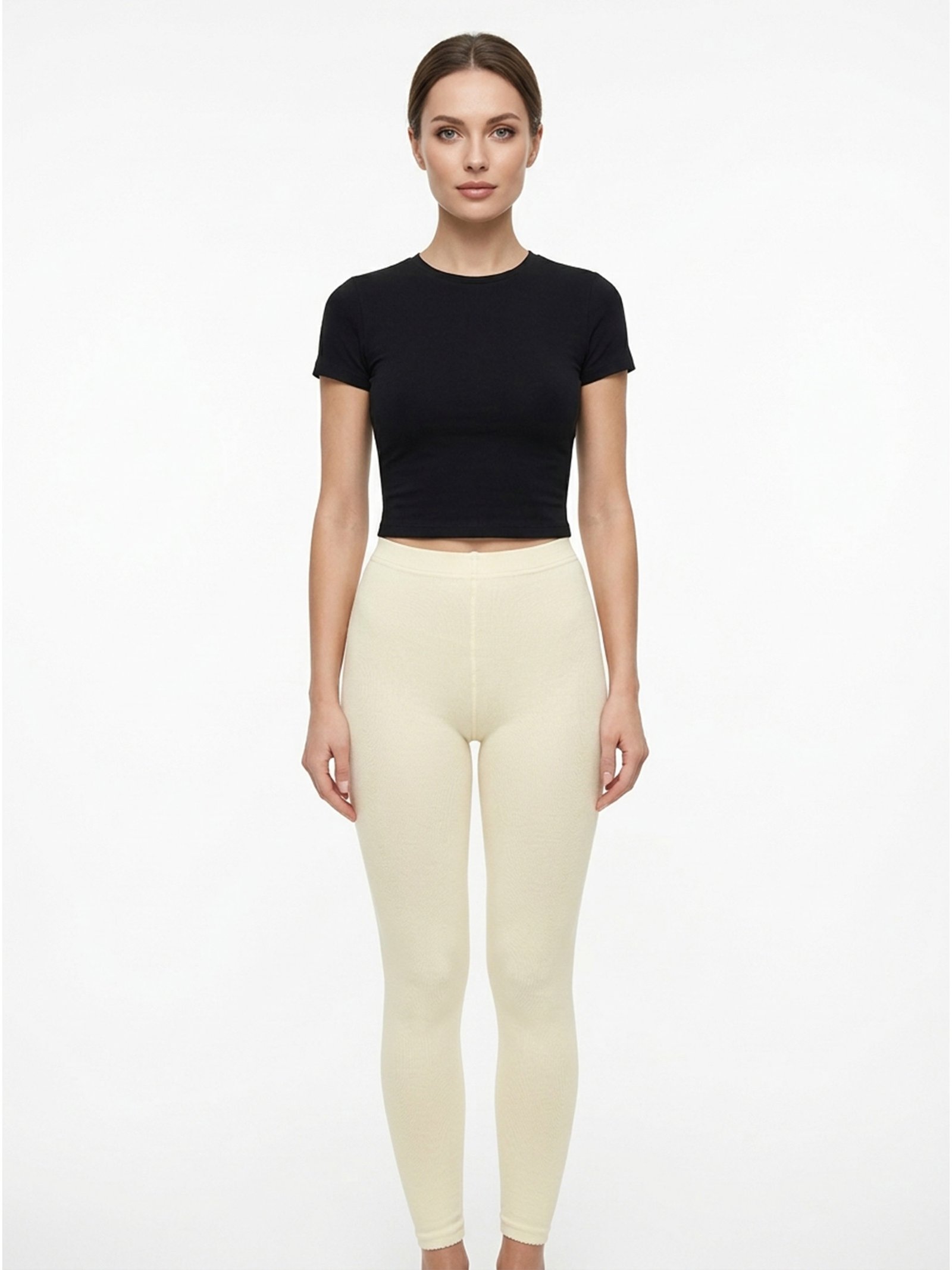 Women Winter Tights Off White Front View Women Off White Winter Tights Front View