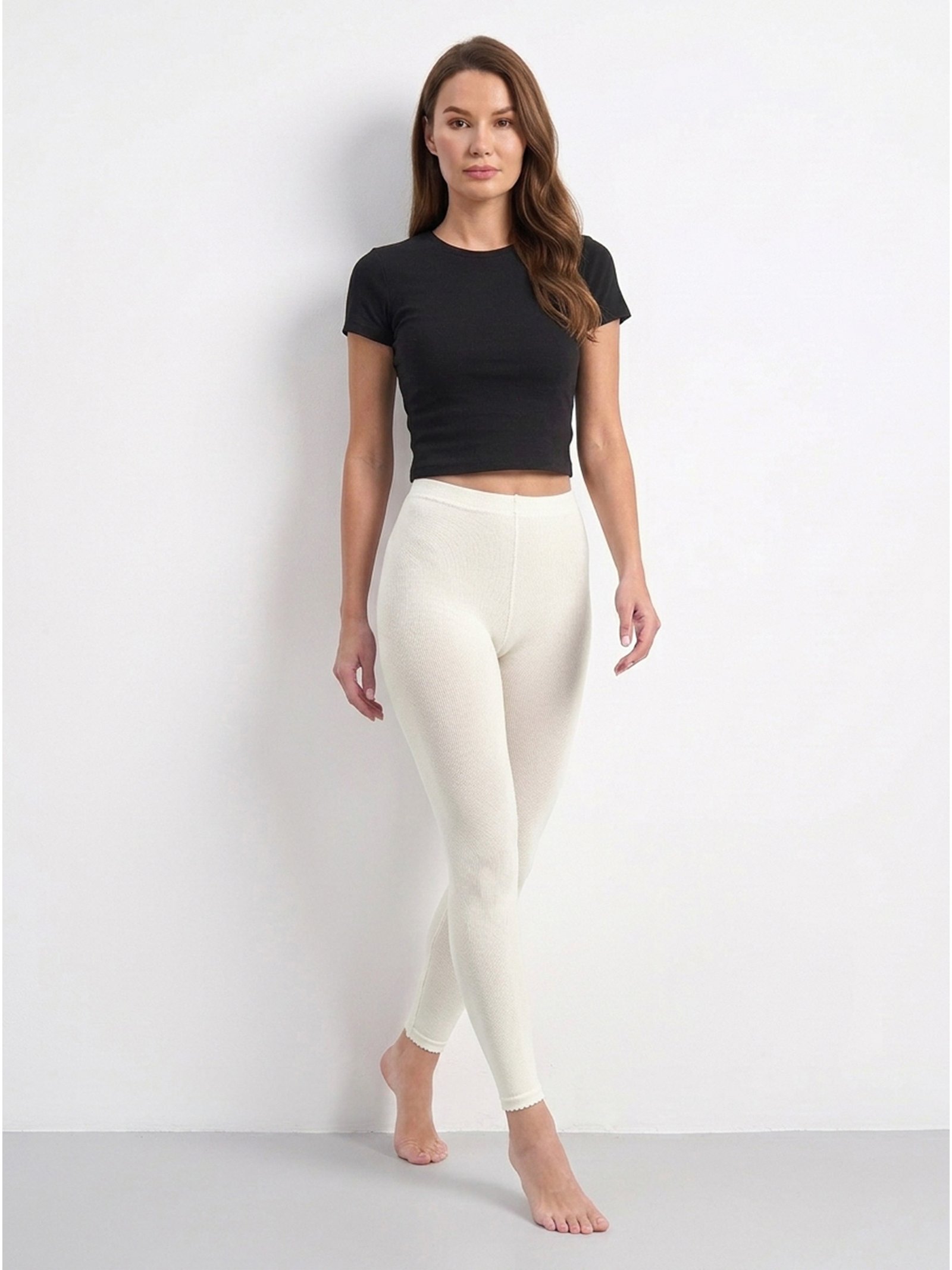 Women Winter Tights Off White Lifestyle Pose Women Off White Winter Tights Lifestyle Pose