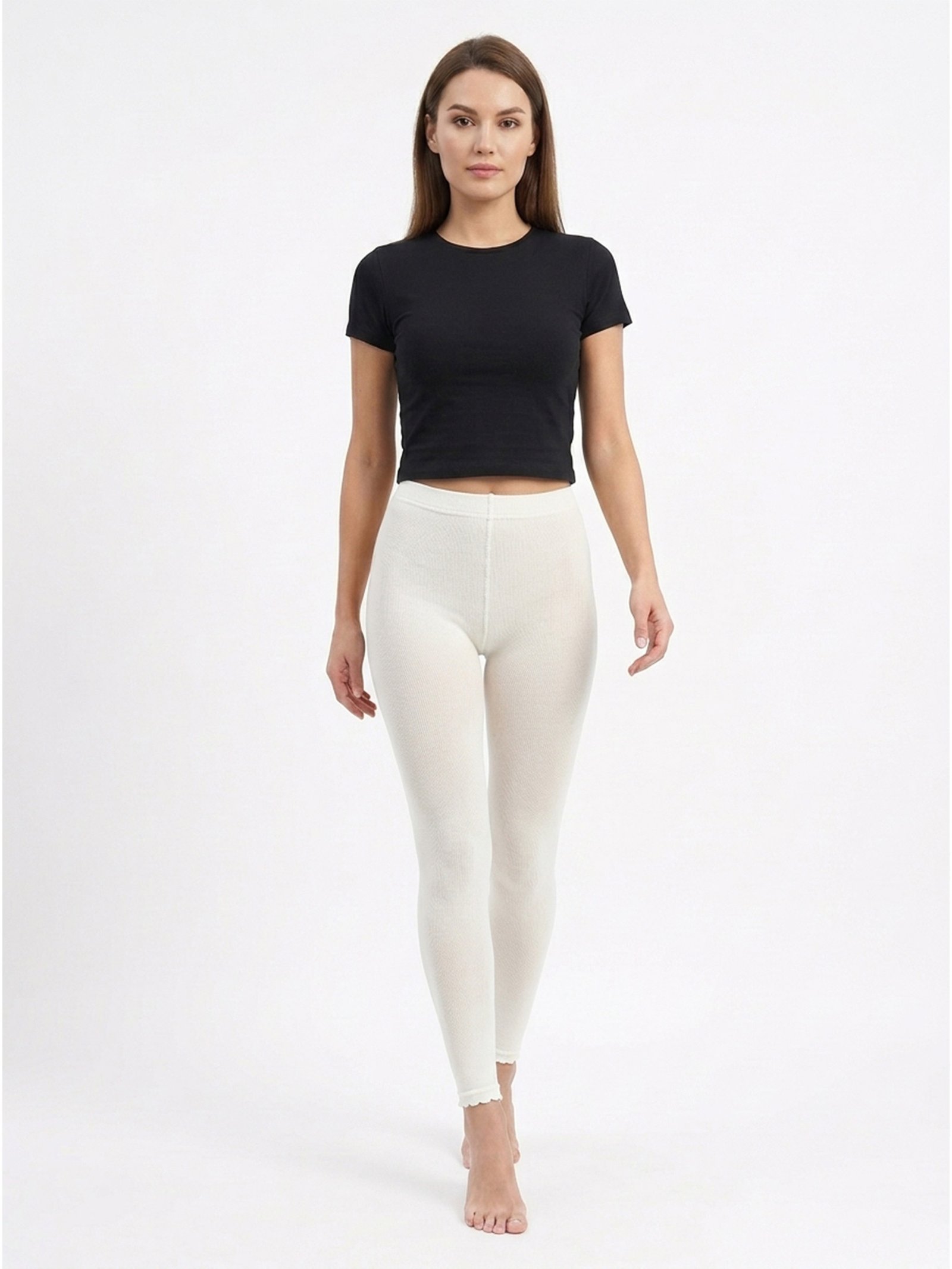 Women Winter Tights Off White Natural Walk Women Off White Winter Tights Natural Walking Pose