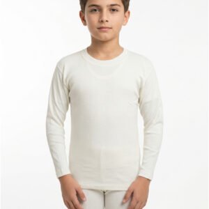 Boys Off White Cotton Winter Round Neck Full Sleeve Shirt