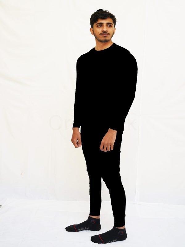 Men Round Neck Sleeve & Tights Set BLACK