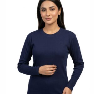 Women Round Neck Cotton Navy Blue Full Sleeve
