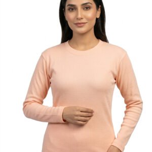 Women round neck cotton suit in peach with matching tights by Orchid.pk