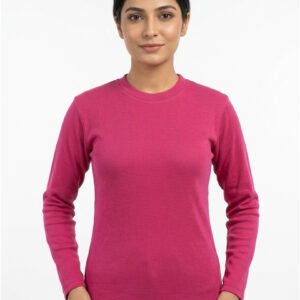 Women wearing Shocking Pink Cotton Round Neck Full Sleeve