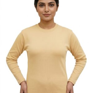 Women wearing skin color cotton round neck full sleeve
