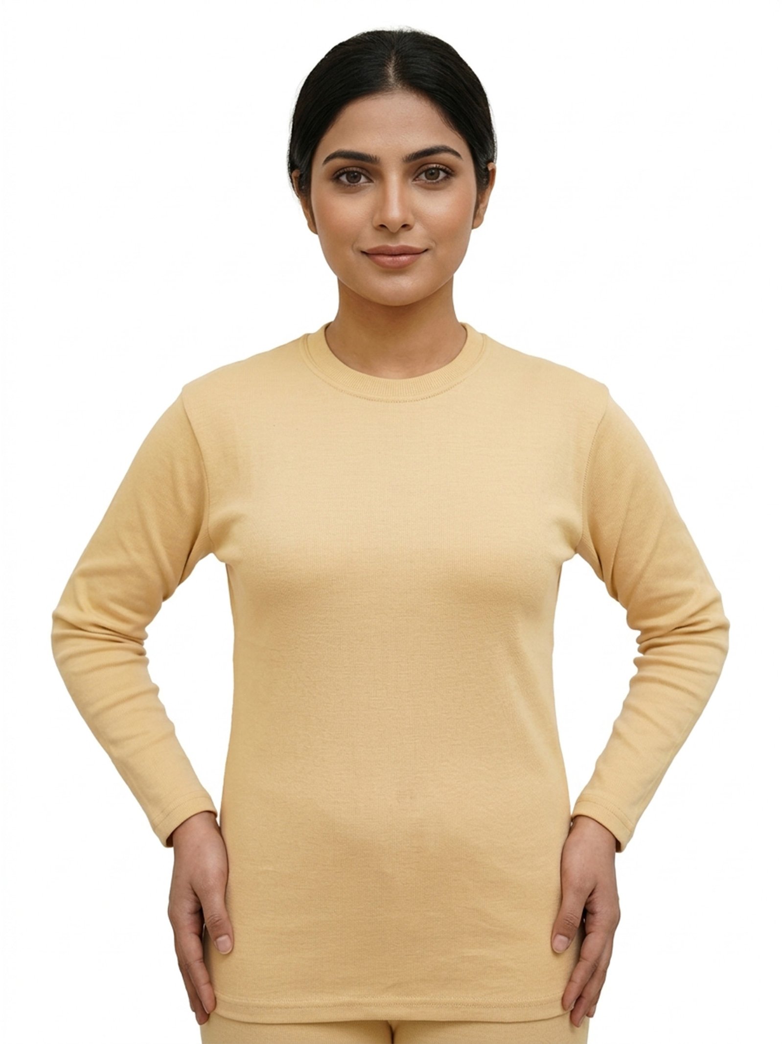 women round neck cotton skin Women wearing skin color cotton round neck full sleeve