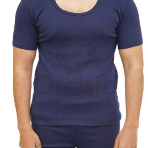 “Deep Neck Half Sleeve T-Shirt Navy Blue – 2x1 Knitted Cotton Spandex – orchid.pk”