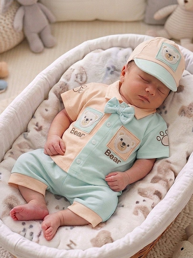 Newborn Baby Nicker Shirt Cap Set Soft cotton newborn baby nicker shirt and cap clothing set