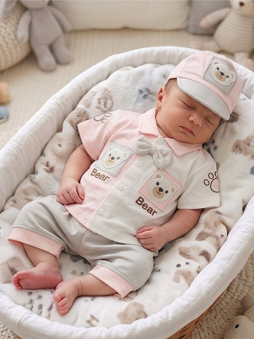 Newborn Baby Nicker Shirt Cap Set Soft cotton newborn baby nicker shirt and cap clothing set
