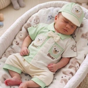 Soft cotton newborn baby nicker shirt and cap clothing set