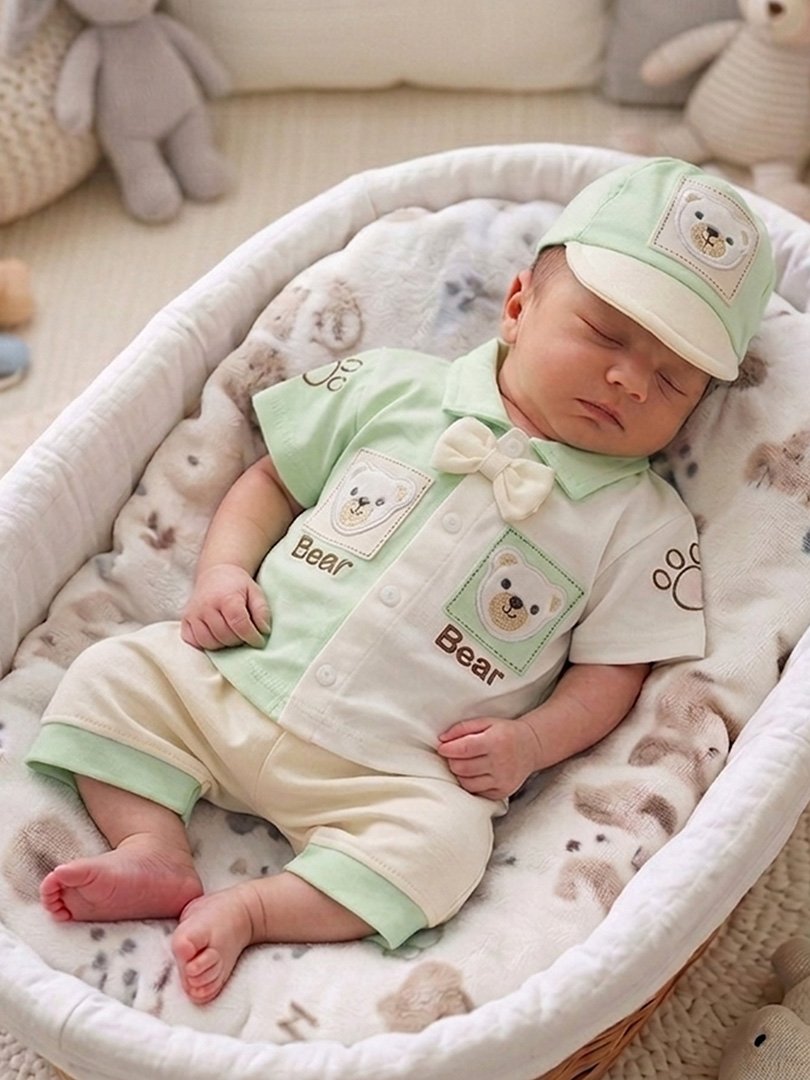Newborn Baby Nicker Shirt Cap Set Soft cotton newborn baby nicker shirt and cap clothing set